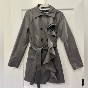 Sandro Ruffled Trench Coat Gray - Size Small